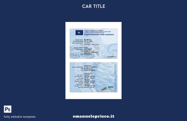 modello di certificato di immatricolazione olandese in stile verificato per moto
